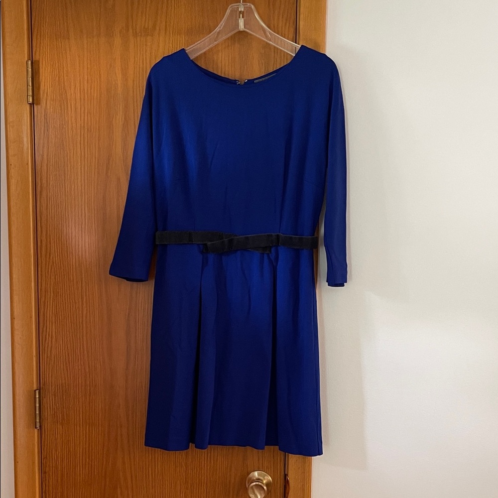 Chic Long Sleeve Blue Dress with Black Belt